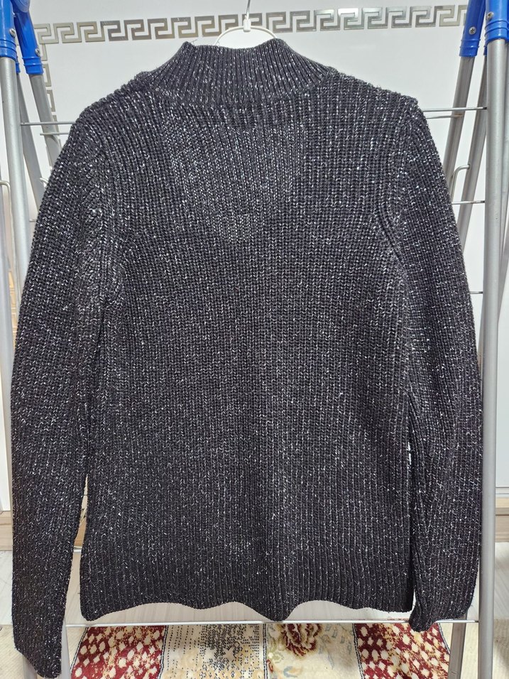 Gri Parlak Triko Boğazlı Kadın Kazak - Görsel 5