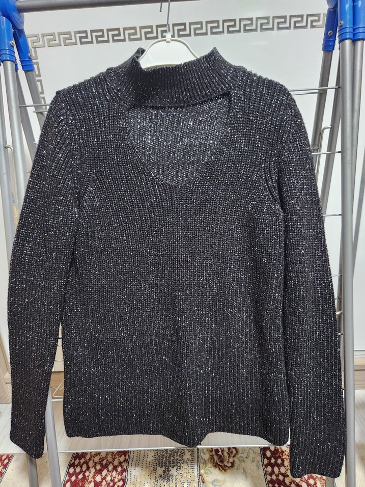 Gri Parlak Triko Boğazlı Kadın Kazak - Görsel 3