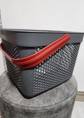 2 Li Kırmızı Saplı Gri Saklama Sepeti - Görsel 2