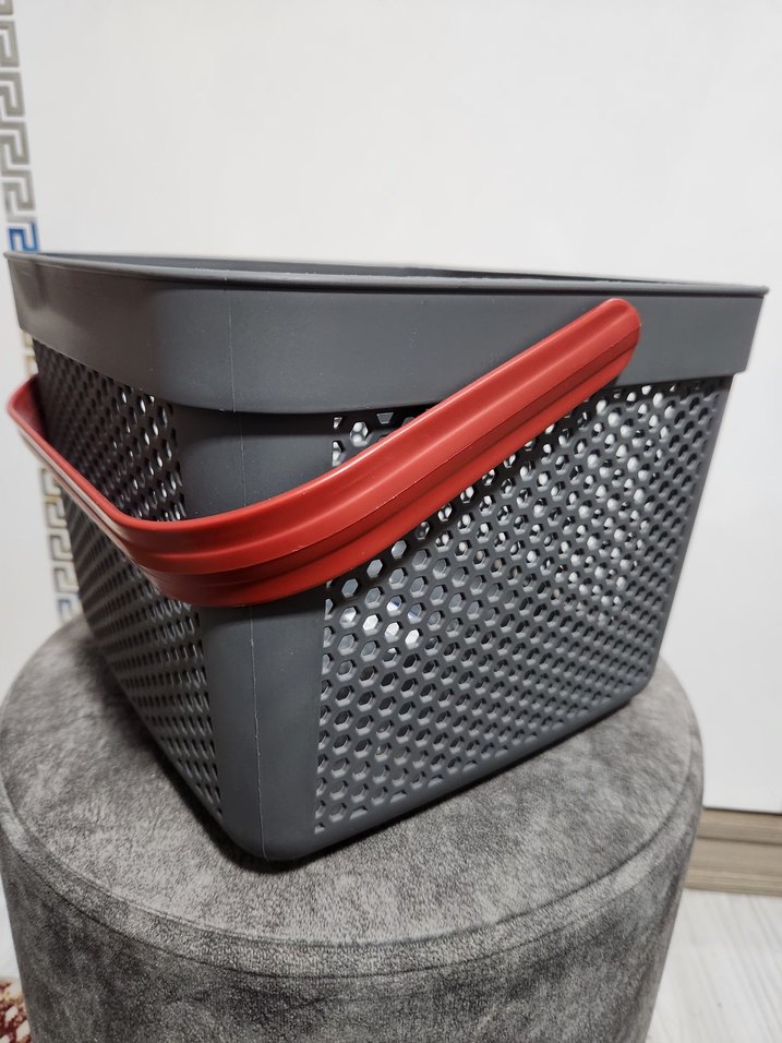 2 Li Kırmızı Saplı Gri Saklama Sepeti - Görsel 2