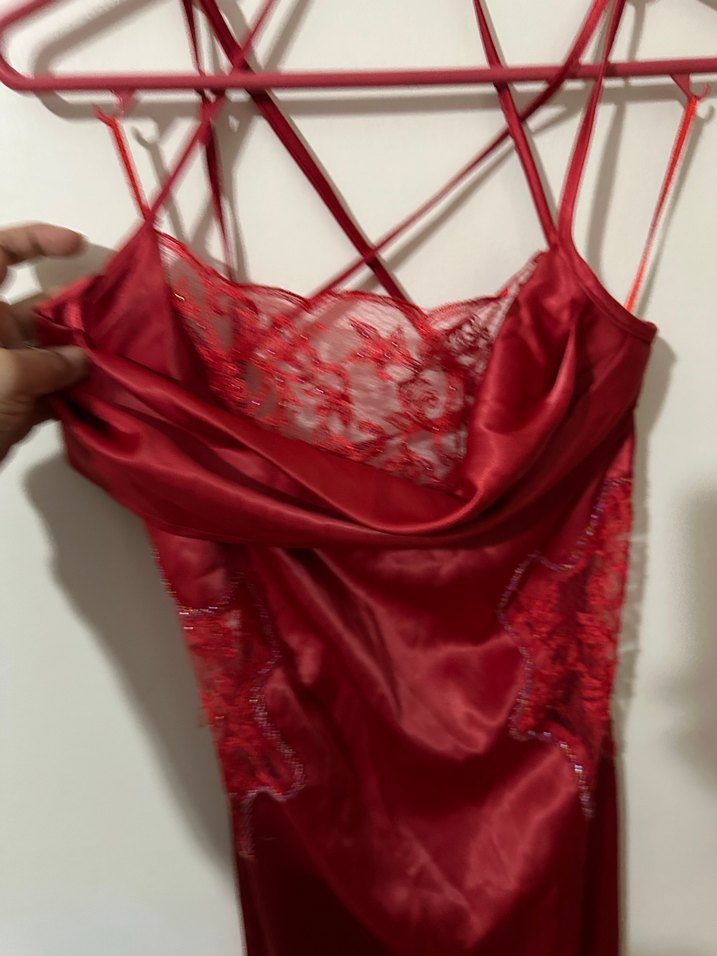 Kırmızı uzun abiye elbise - Görsel 4