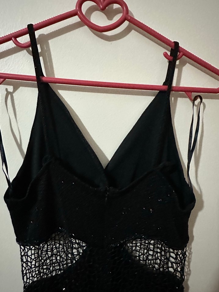 Alfabeta siyah simli abiye elbise - Görsel 4