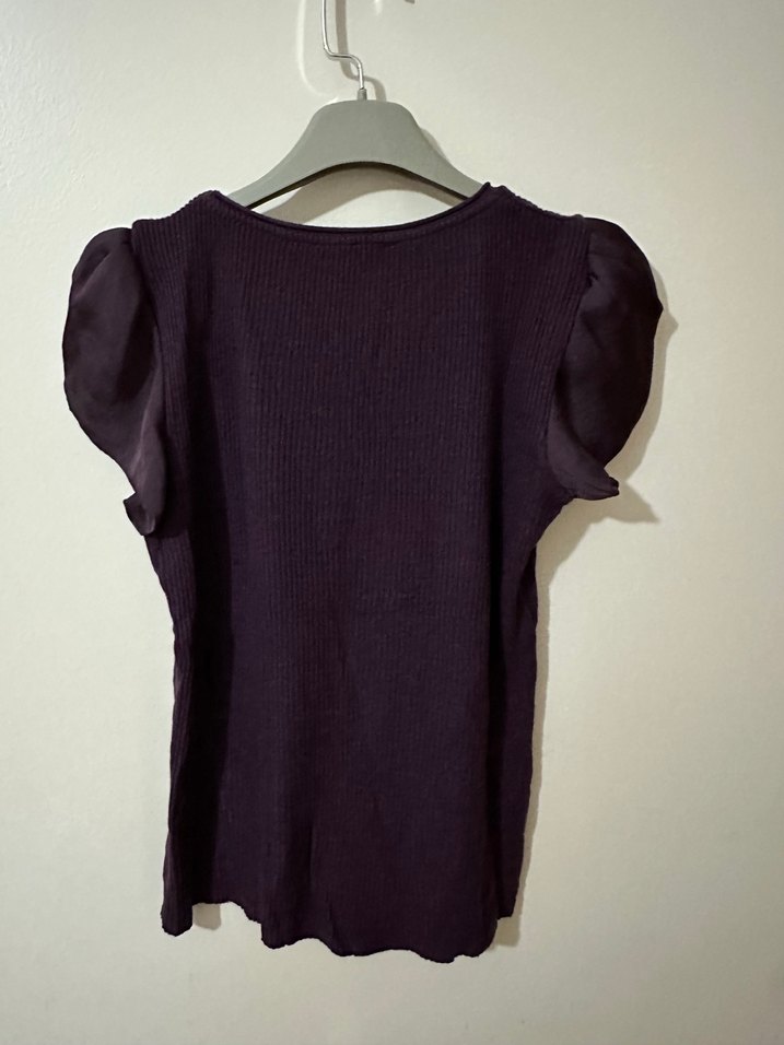 Kısa Kollu Mor Triko Bluz. - Görsel 3