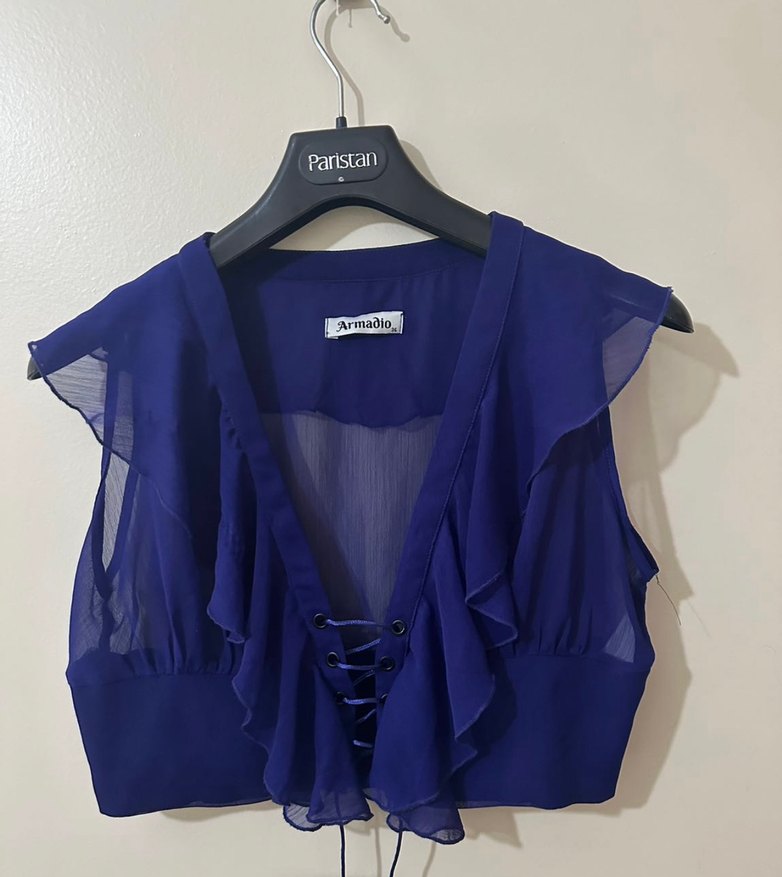 Lacivert mor arası etek- yelek takım. - Görsel 3