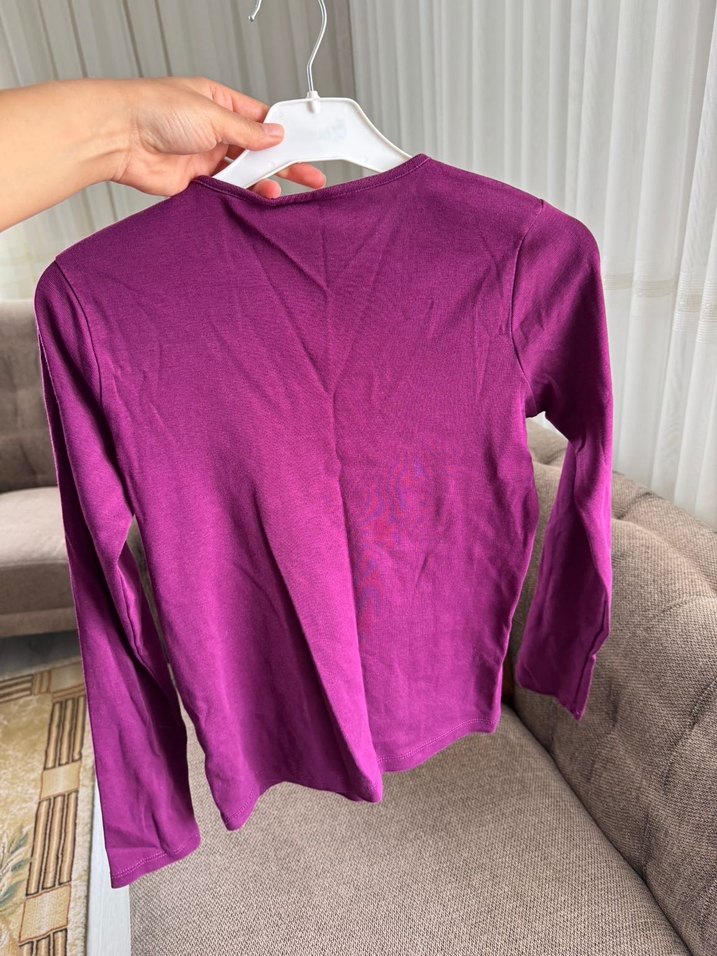 Kız Çocuk Mor Uzun Kollu Basic Tişört - Görsel 3