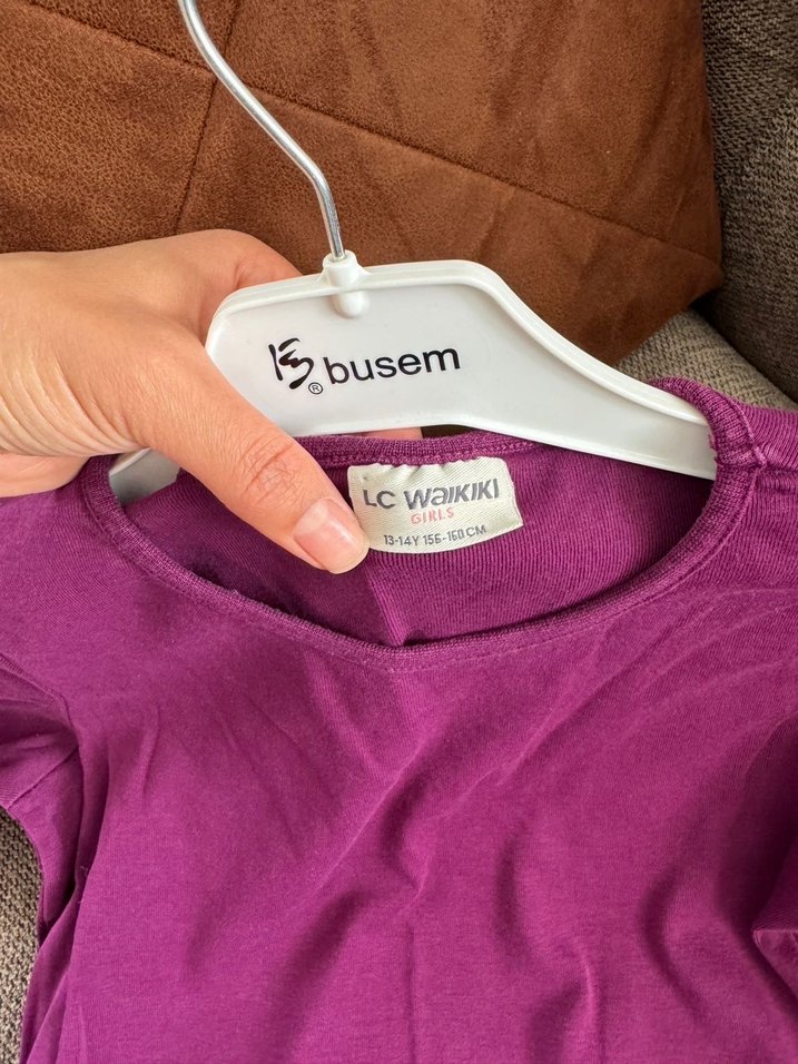 Kız Çocuk Mor Uzun Kollu Basic Tişört - Görsel 5