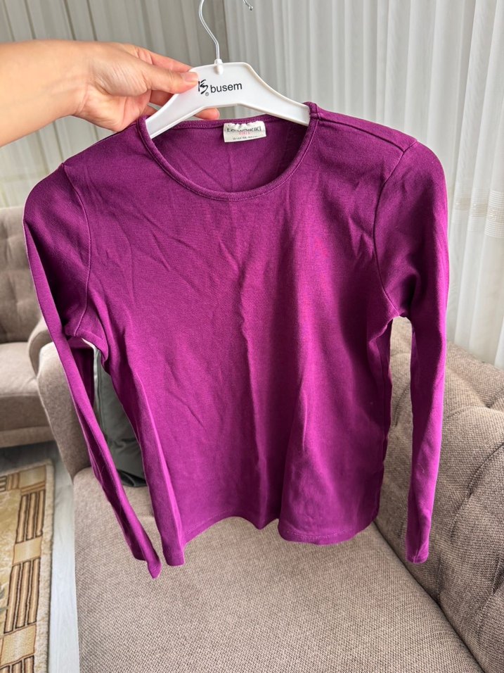 Kız Çocuk Mor Uzun Kollu Basic Tişört - Görsel 4