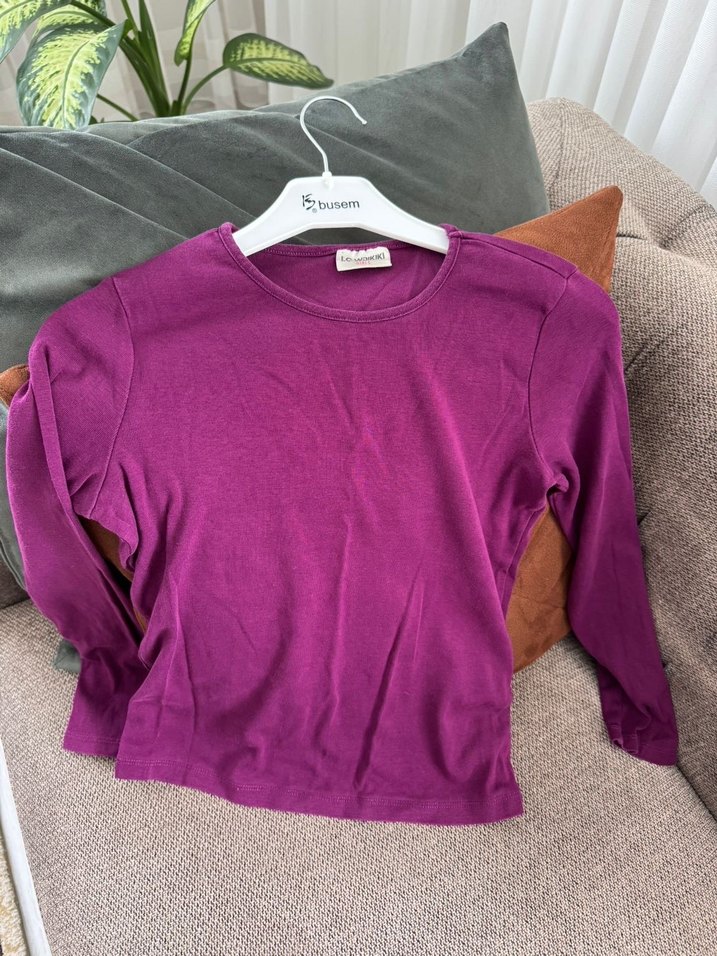 Kız Çocuk Mor Uzun Kollu Basic Tişört - Görsel 2