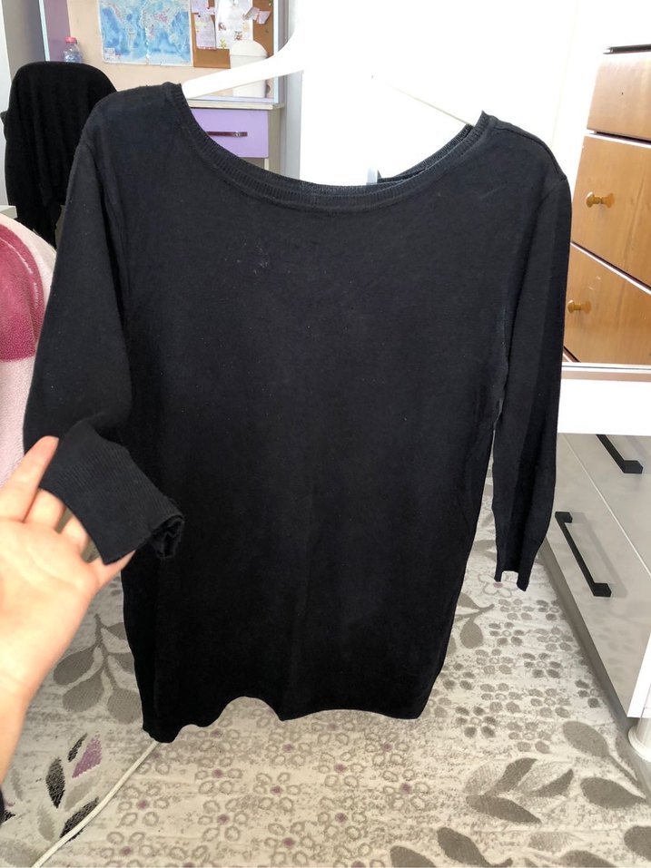 Defacto kayık yaka Siyah yarım Kollu Tişört - Görsel 2