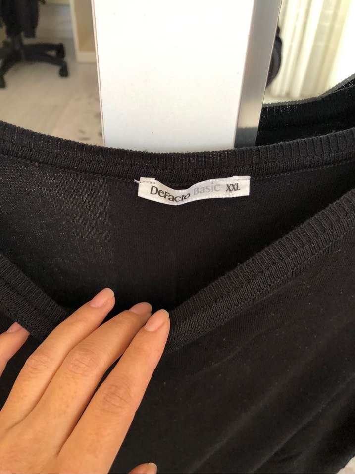 Defacto kayık yaka Siyah yarım Kollu Tişört - Görsel 3