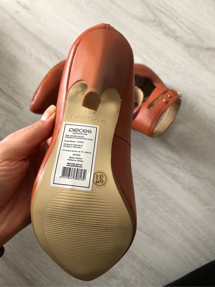 Turuncu Deri ince Topuklu Ayakkabı - Görsel 4