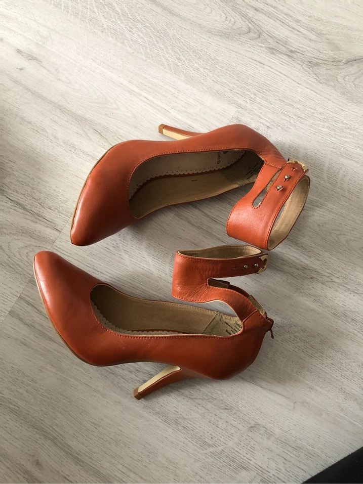 Turuncu Deri ince Topuklu Ayakkabı - Görsel 3