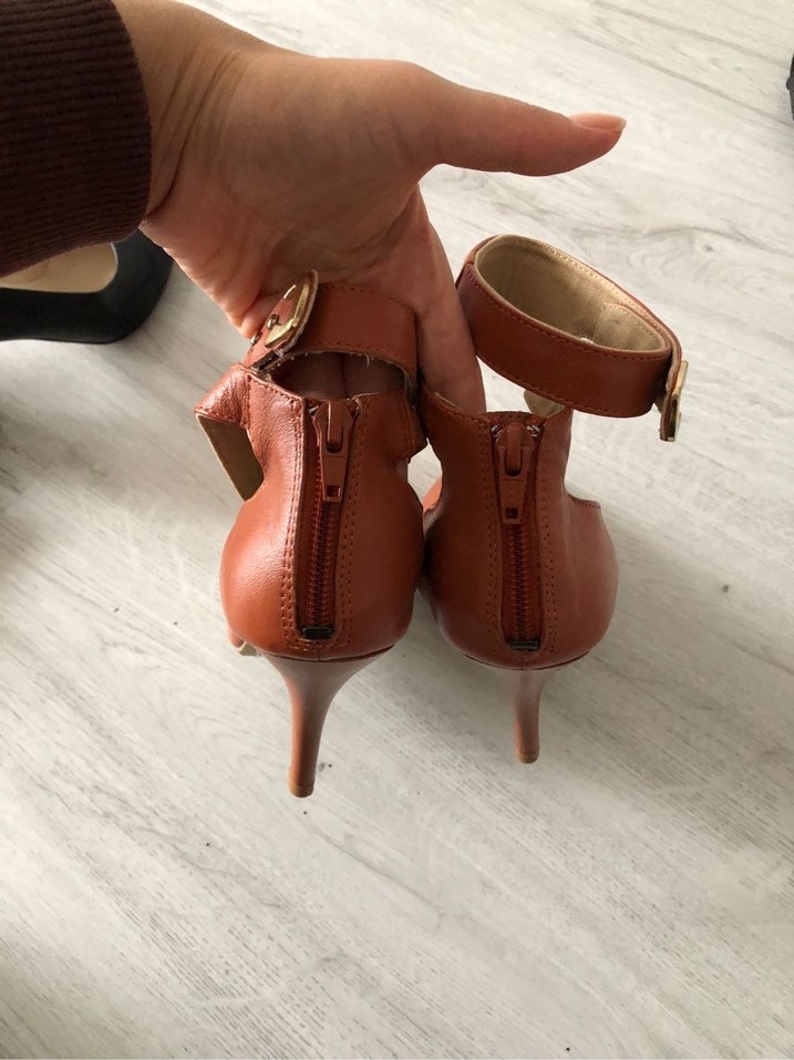 Turuncu Deri ince Topuklu Ayakkabı - Görsel 5