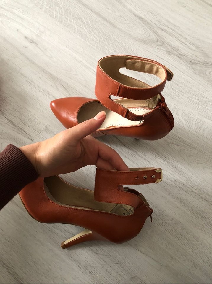 Turuncu Deri ince Topuklu Ayakkabı - Görsel 2