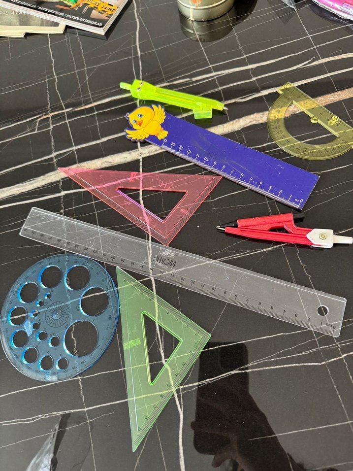 Çok Renkli Okul Geometri Seti cetvel pergel - Görsel 2