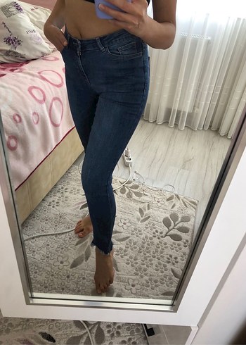 Kadın Mavi Normal Paça Dar Kesim Kot Pantolon - Görsel 4