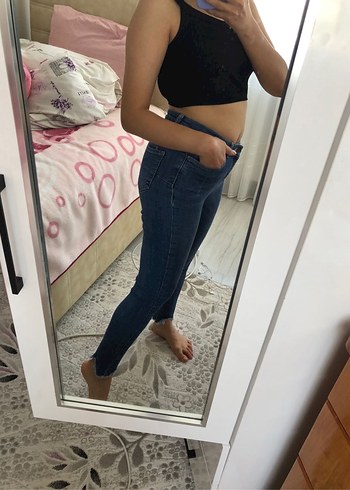 Kadın Mavi Normal Paça Dar Kesim Kot Pantolon - Görsel 3