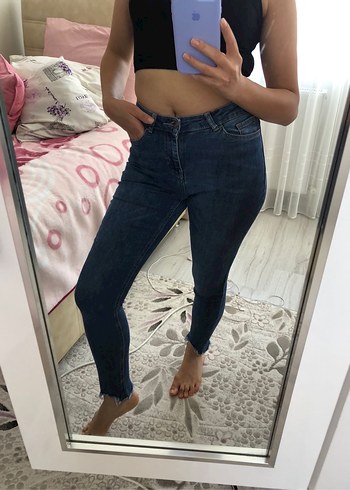 Kadın Mavi Normal Paça Dar Kesim Kot Pantolon - Görsel 2