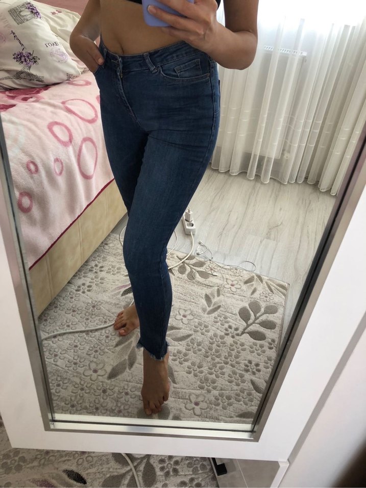 Kadın Mavi Normal Paça Dar Kesim Kot Pantolon - Görsel 4