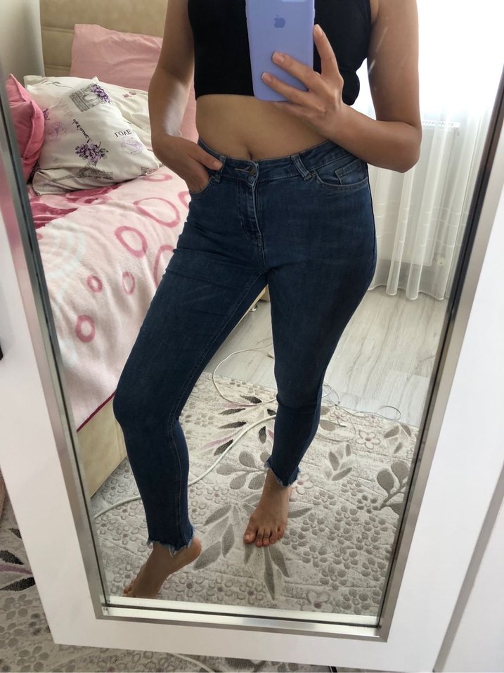 Kadın Mavi Normal Paça Dar Kesim Kot Pantolon - Görsel 2