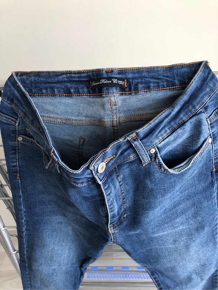 Mavi dar paça Kadın kot Pantolon - Görsel 4