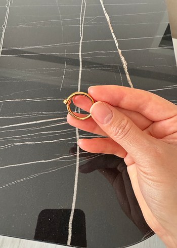 Düğme Detaylı Parlak Altın Kadın Yüzük - Görsel 7