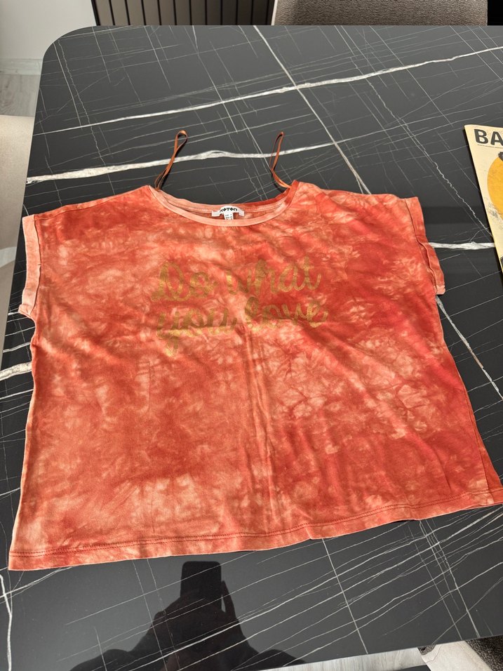 Kırmızı Batik Desenli Kadın Salaş Tişört - Görsel 4