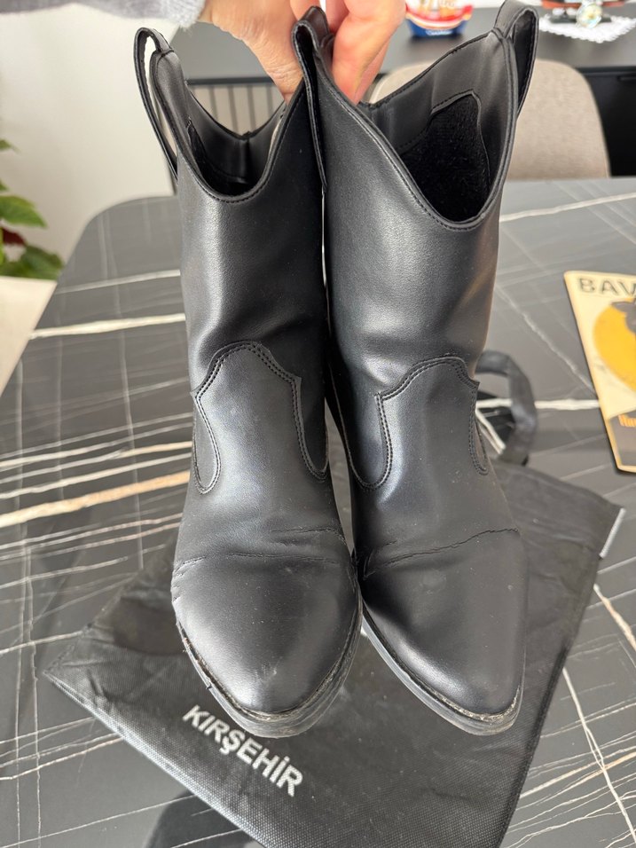 Siyah Deri kovboy Kadın Botları - Görsel 5
