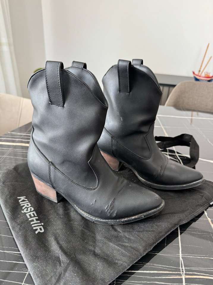 Siyah Deri kovboy Kadın Botları - Görsel 4