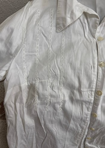 Uzun Kollu Beyaz Keten Gömlek vintage - Görsel 2