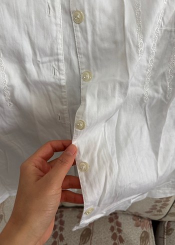 Uzun Kollu Beyaz Keten Gömlek vintage - Görsel 4