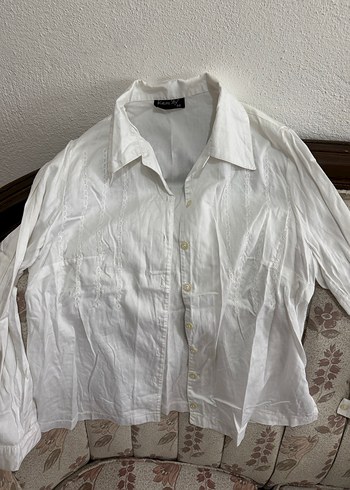 Uzun Kollu Beyaz Keten Gömlek vintage - Görsel 5