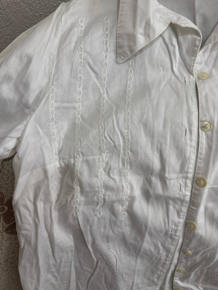 Uzun Kollu Beyaz Keten Gömlek vintage - Görsel 2