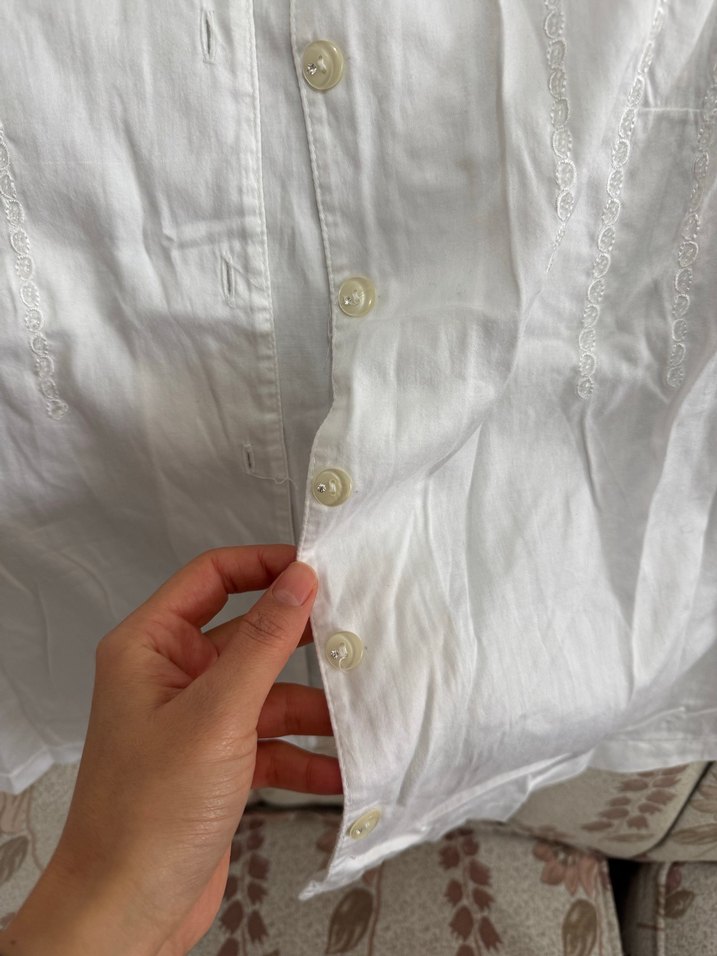Uzun Kollu Beyaz Keten Gömlek vintage - Görsel 4