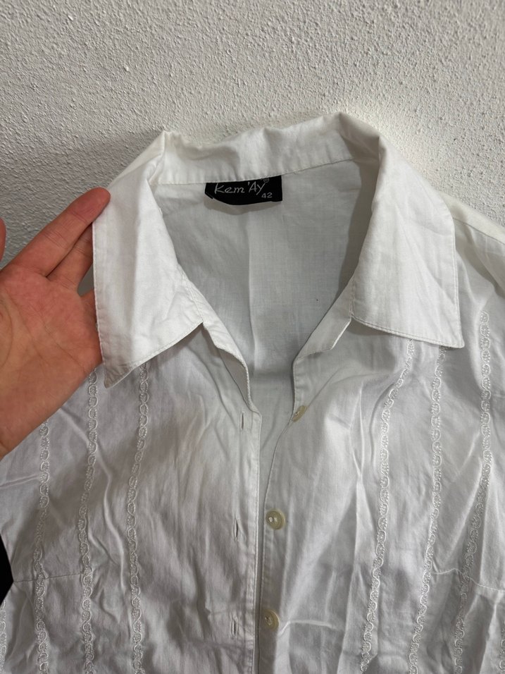 Uzun Kollu Beyaz Keten Gömlek vintage - Görsel 3