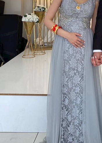 Gri Uzun Abiye Elbise - Görsel 2