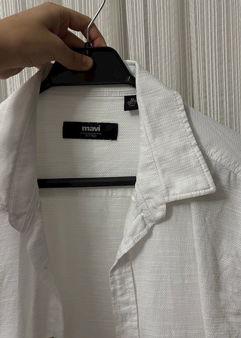 Mavi Beyaz Keten Kısa Kollu Erkek Gömlek xl beden - Görsel 2