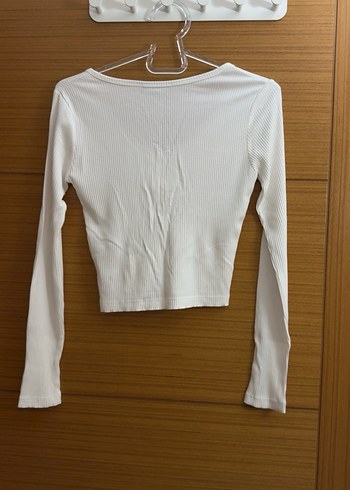 Düğmeli Beyaz Uzun Kollu Kadın bluz - Görsel 2