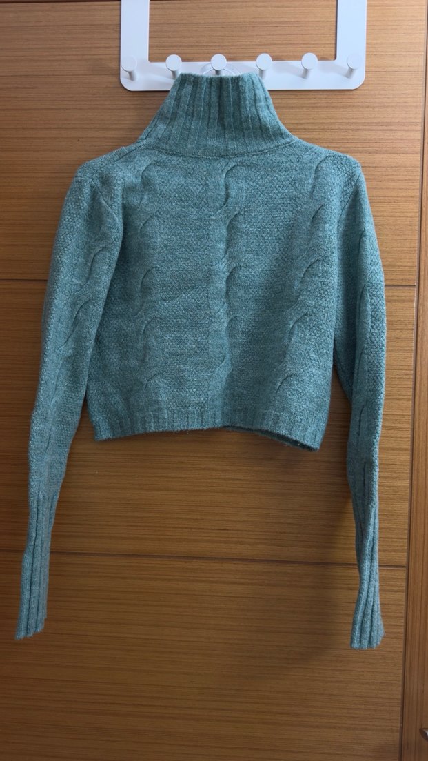 Su yeşili Örgü Boğazlı Kadın Kazak - Görsel 2