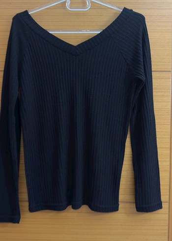 Siyah V Yakalı İnce Triko Kadın Kazak - Görsel 2