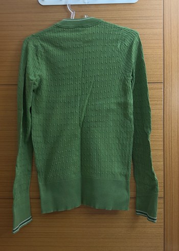 Benetton V Yaka Yeşil Triko Kazak - Görsel 2