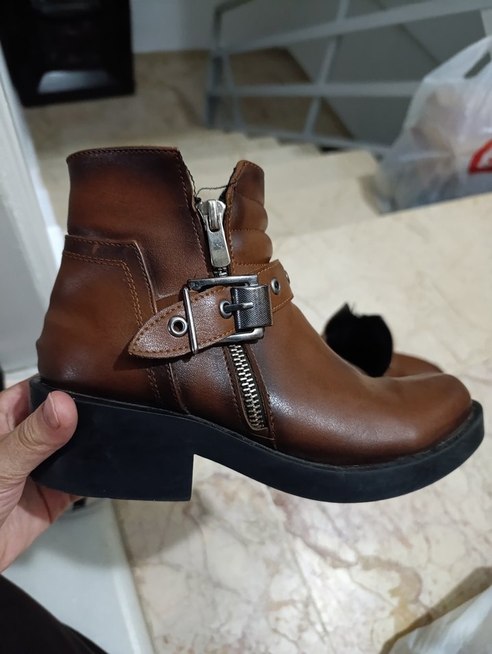 Kahverengi Deri Tokalı Biker Bot - Görsel 2