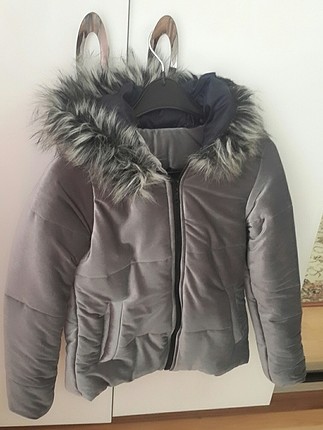 sedefli gri şişme mont