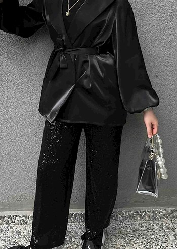 Diğer Pul Payetli Tasarım Pantalon Siyah