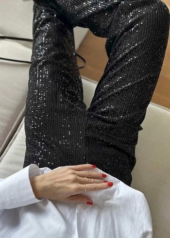 Diğer Pul Payetli Tasarım Pantalon Siyah
