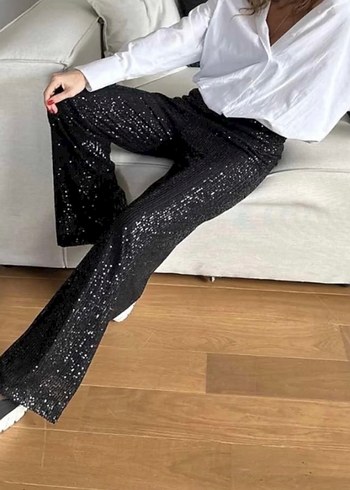 Pul Payetli Tasarım Pantalon Siyah