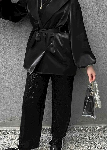 Pul Payetli Tasarım Pantolon Siyah - Görsel 4