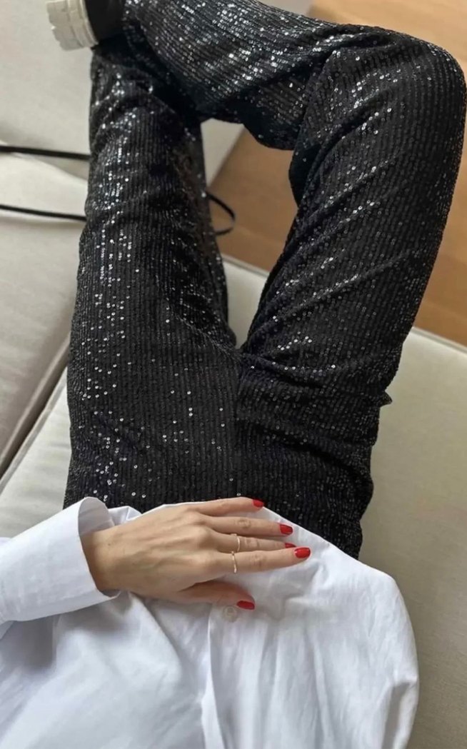 Pul Payetli Tasarım Pantolon Siyah - Görsel 3