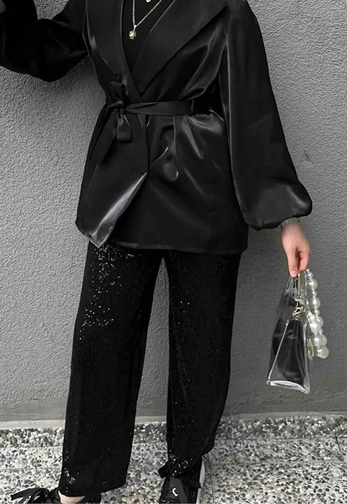 Pul Payetli Tasarım Pantolon Siyah - Görsel 4