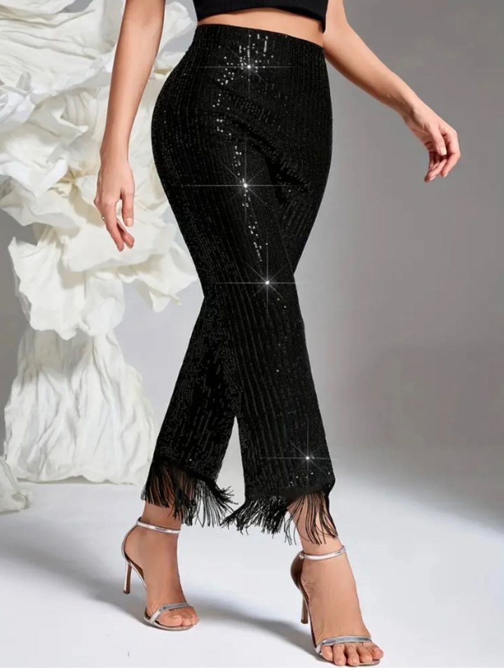 Pul Payetli Tasarım Pantalon Püsküllü - Görsel 4